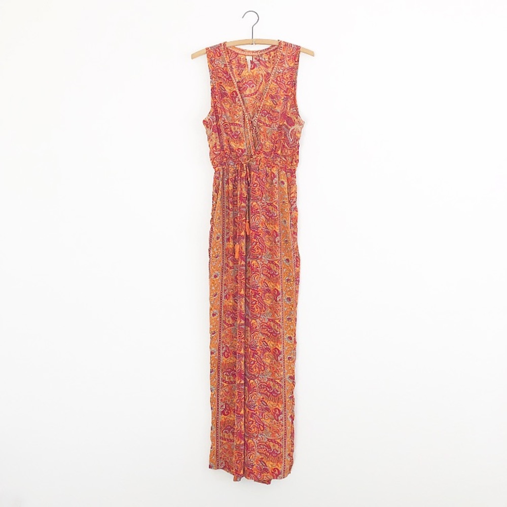 Orange Paisley Satin Jumpsuit